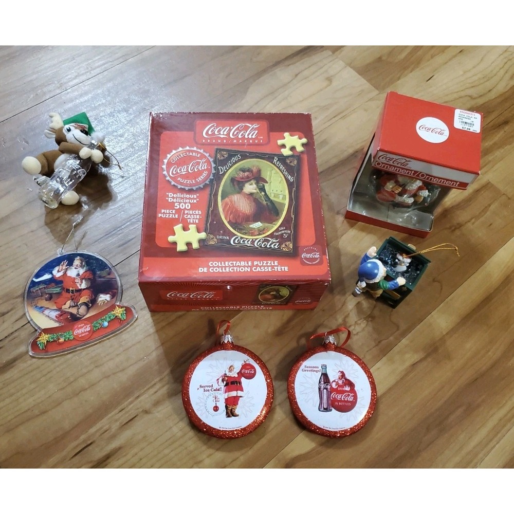 Coca Cola Christmas Ornaments And Sealed Puzzle Lot